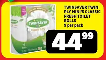 Usave Twinsaver twin ply mini's classic fresh toilet rolls offer