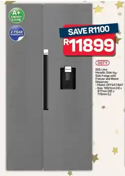 Pick n Pay Hypermarket Defy Metallic Side-by-Side Fridge with Freezer and Water Dispenser offer