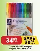 PNA Staedtler Colour Triangular Ballpoint Pens Wallet Of 10-Each offer