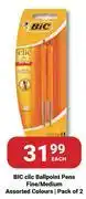 PNA Bic Clic Ballpoint Pens Fine/Medium Pack Of 2 Assorted Colours-Each offer