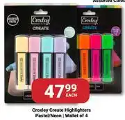 PNA Croxley Create Highlighters Pastel/Neon Wallet Of 4-Each offer