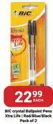 PNA Bic Crystal Ballpoint Pens Xtra Life Red/Blue/Black Pack Of 2-Each offer