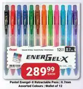 PNA Pentel Energel-X Retractable Pens 0.7mm Wallet Of 12 Assorted Colours-Each offer