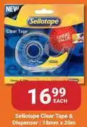 PNA Sellotape Clear Tape & Dispenser 18mm x 20m-Each offer