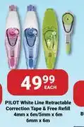 PNA Pilot White Line Retractable Correction Tape & Free Refill 4mm x 6m/5mm x 6m/6mm x 6m-Each offer