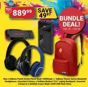 PNA Volkano 10000mAh Power Bank, Bluetooth Headphone15.6 Laptop Backpack & Sandisk 32GB Flash Drive-All offer