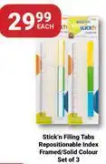 PNA Stick'n Filing Tabs Repositionable Index Framed/Solid Colour Set Of 3 offer