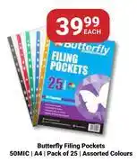 PNA Butterfly Filing Pockets 50MIC, A4 (Pack Of 25) In Assorted Colours offer