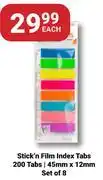 PNA Stick'n Film Index Tabs (200 Tabs) 45mm x 12mm Set Of 8 offer