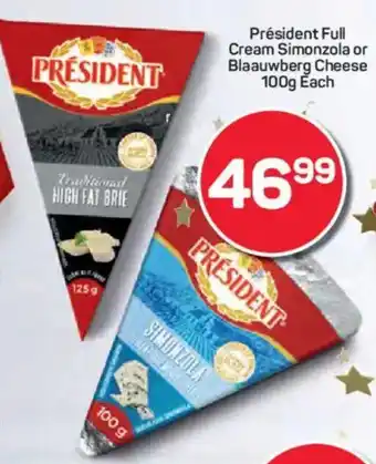 Pick n Pay Président Full Cream Simonzola or Blaauwberg Cheese offer