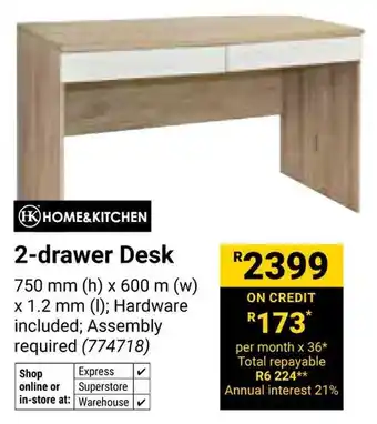 Builders Warehouse Home & Kitchen 2-drawer Desk offer