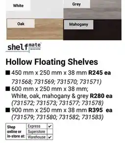 Builders Warehouse Shelfmate Hollow Floating Shelves offer