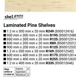 Builders Warehouse Shelfmate Laminated Pine Shelves offer