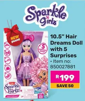 Game Sparkle Girlz 10.5" Hair Dreams Doll with 5 Surprises offer