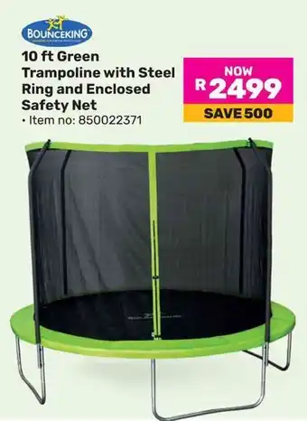 Game Bounceking 10 ft Green Trampoline with Steel Ring and Enclosed Safety Net offer