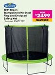 Game Bounceking 10 ft Green Trampoline with Steel Ring and Enclosed Safety Net offer