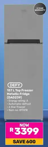 Game DEFY Top Freezer Metallic Fridge offer