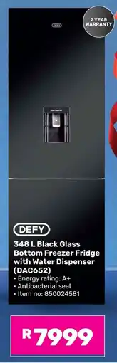Game DEFY Black Glass Bottom Freezer Fridge with Water Dispenser offer