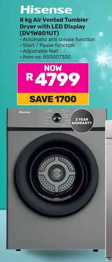 Game Hisense Air Vented Tumbler Dryer with LED Display offer
