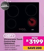 Game DEFY Vitroceramic Touch Control Hob offer