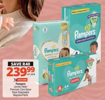 Checkers Pampers Jumbo Pack/ Premium Care Value Pack Disposable Nappies/ Pants offer