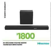 Fair Price Hisense 480W Home Theatre Sound Bar HS3100 23-823 offer