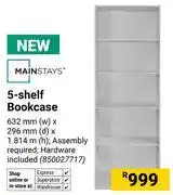 Builders Warehouse Mainstays 5 Shelf Bookcase 632mm (w) x 296mm (d) x 1814m (h) (850027717) offer