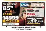 HiFi Corp Hisense 85-Inch Smart 4K UHD TV 85A6G offer