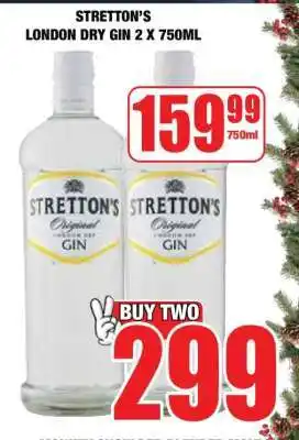 Boxer STRETTON'S LONDON DRY GIN 2 X 750ML offer
