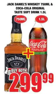 Boxer Jack Daniel’s Whiskey 750ml & Coca-Cola Original Taste Soft Drink 1.5L offer