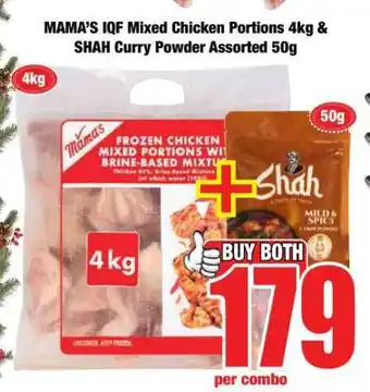 Boxer MAMA’S IQF Mixed Chicken Portions 4kg & SHAH Curry Powder Assorted 50g offer