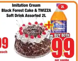 Boxer Imitation Cream Black Forest Cake & TWIZZA Soft Drink Assorted 2L offer