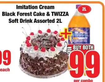 Boxer Imitation Cream Black Forest Cake & TWIZZA Soft Drink Assorted 2L offer
