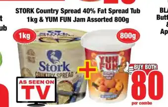 Boxer STORK Country Spread 40% Fat Spread Tub 1kg & YUM FUN Jam Assorted 800g offer