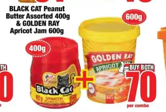 Boxer BLACK CAT Peanut Butter Assorted 400g & GOLDEN RAY Apricot Jam 600g offer