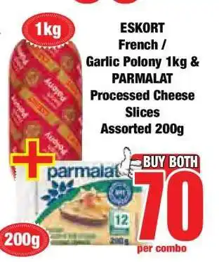 Boxer ESKORT French / Garlic Polony 1kg & PARMALAT Processed Cheese Slices Assorted 200g offer