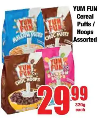 Boxer YUM FUN Cereal Puffs / Hoops Assorted offer