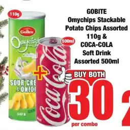 Boxer GOBITE Omychips Stackable Potato Chips Assorted 110g & COCA-COLA Soft Drink Assorted 500ml offer