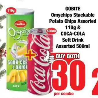 Boxer GOBITE Omychips Stackable Potato Chips Assorted 110g & COCA-COLA Soft Drink Assorted 500ml offer