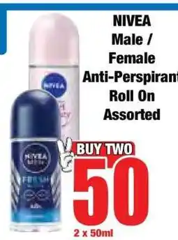 Boxer NIVEA Male / Female Anti-Perspirant Roll On Assorted offer