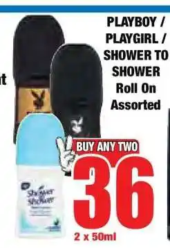 Boxer PLAYBOY / PLAYGIRL / SHOWER TO SHOWER Roll On Assorted offer