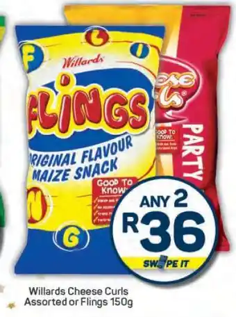 Pick n Pay Willards Cheese Curls Assorted or Flings 150g offer