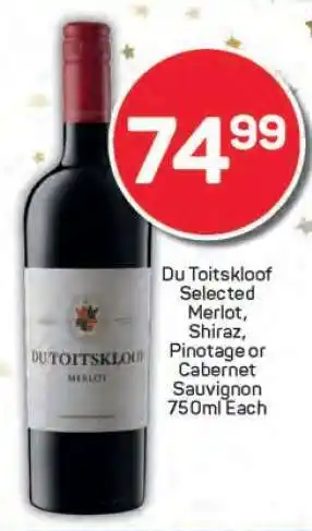 Pick n Pay Du Toitskloof Selected Merlot, Shiraz, Pinotage or Cabernet Sauvignon offer