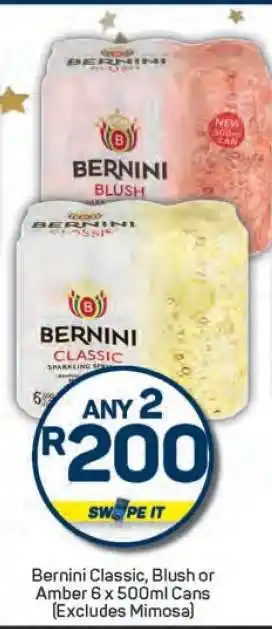 Pick n Pay Bernini Classic, Blush or Amber 6 x 500ml Cans offer