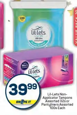 Pick n Pay Lil-Lets Non-Applicator Tampons or Pantyliners offer