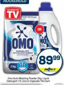 Pick n Pay Omo Auto Washing Powder 2kg, Liquid Detergent 1.5 Litre or Capsules 14s Each offer