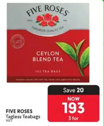 Makro FIVE ROSES Tagless Teabags offer