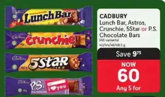 Makro CADBURY Lunch Bar, Astros, Crunchie, 5Star or P.S. Chocolate Bars offer
