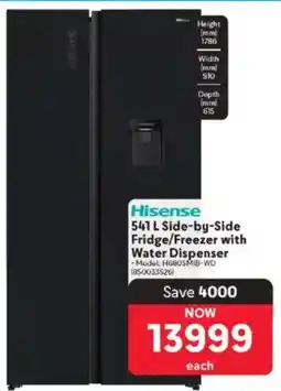 Makro Hisense Side-by-Side Fridge/Freezer with Water Dispenser offer