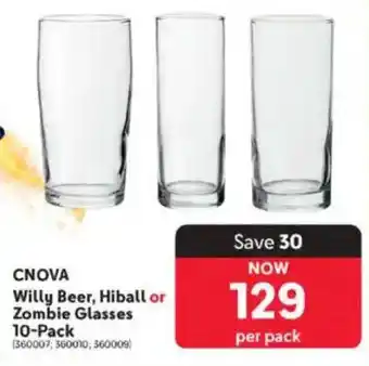 Makro Cnova Willy Beer, Hiball or Zombie Glasses offer